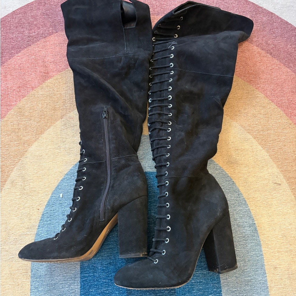 Vince Camuto Black Over the Knee Lace-Up Boots